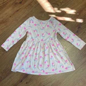 Cat & Jack Pink Rainbow Hearts Long Sleeve Dress Girls Size 3T